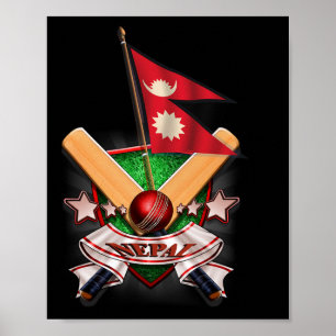 Poster Drapeau de cricket du Népal nouveau 