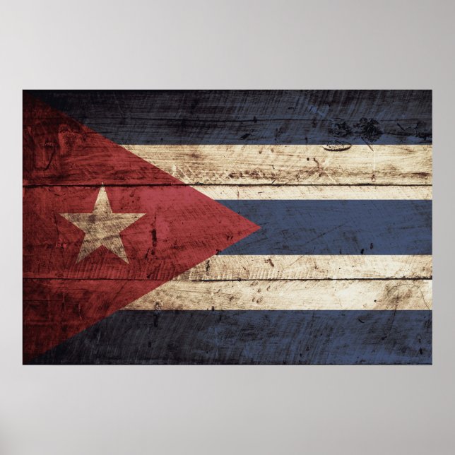 Poster Drapeau de Cuba sur le vieux grain de bois (Devant)