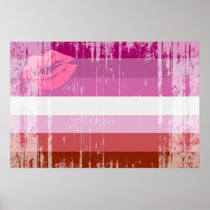 Poster Drapeau de fierté lesbienne au rouge à lèvres