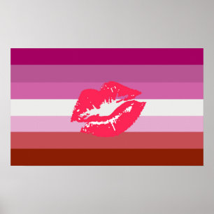 Poster Drapeau de fierté lesbienne au rouge à lèvres