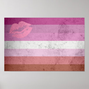Poster Drapeau de fierté lesbienne au rouge à lèvres