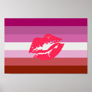 Poster Drapeau de fierté lesbienne au rouge à lèvres et l