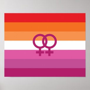 Poster Drapeau de fierté lesbienne WLW (Coucher de soleil