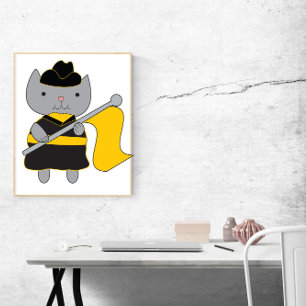 Poster Drapeau de Garde de Couleur Chat Noir et Jaune Or