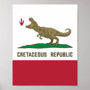Poster Drapeau de la Californie T-rex Dinosaur