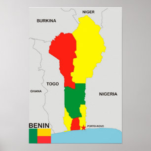 Poster drapeau de la carte du pays benin