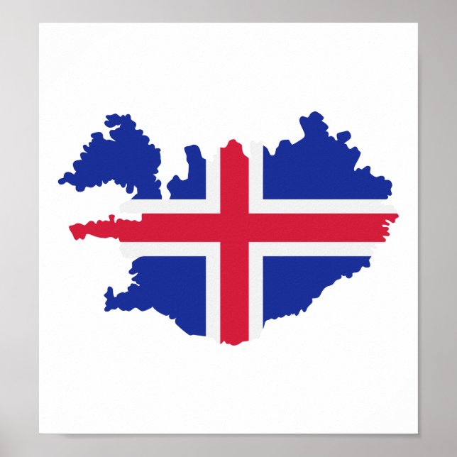 Poster Drapeau de la carte Islande (Devant)