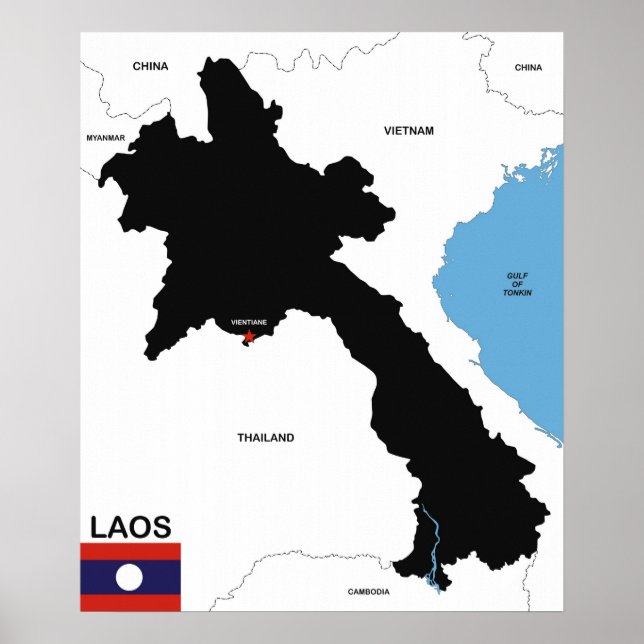 Poster drapeau de la carte politique du pays laos (Devant)