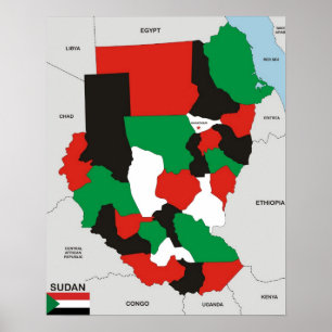 Poster drapeau de la carte politique du pays soudan