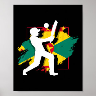 Poster Drapeau de la Grenade Silhouette de cricket grenad