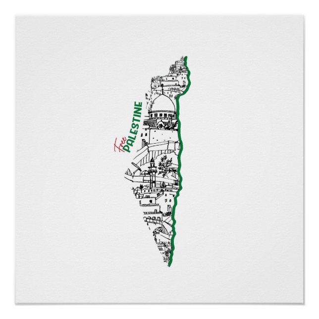 Poster Drapeau de la Palestine sur sa carte, Visit Palest (Devant)