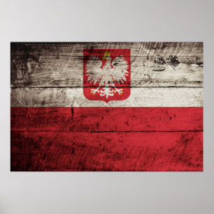 Poster Drapeau de la Pologne sur le vieux grain en bois