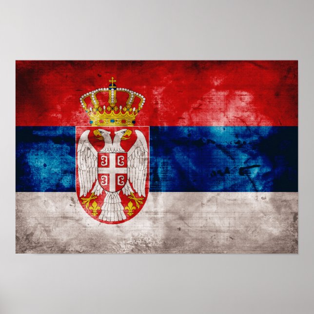 Poster Drapeau de la Serbie patinée (Devant)
