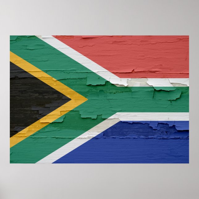 Poster Drapeau de l'Afrique du Sud Patiné (Devant)
