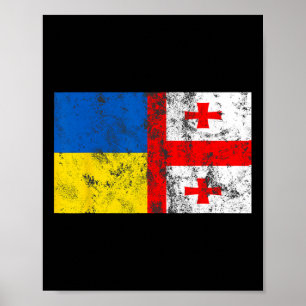 Poster Drapeau de l'amitié vintage Ukraine Géorgie ukrain