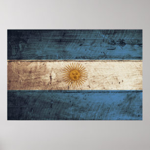 Poster Drapeau de l'Argentine sur le vieux grain en bois