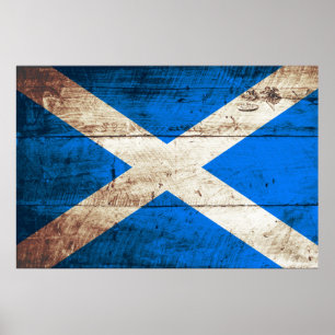 Poster Drapeau de l'Ecosse sur le vieux grain en bois