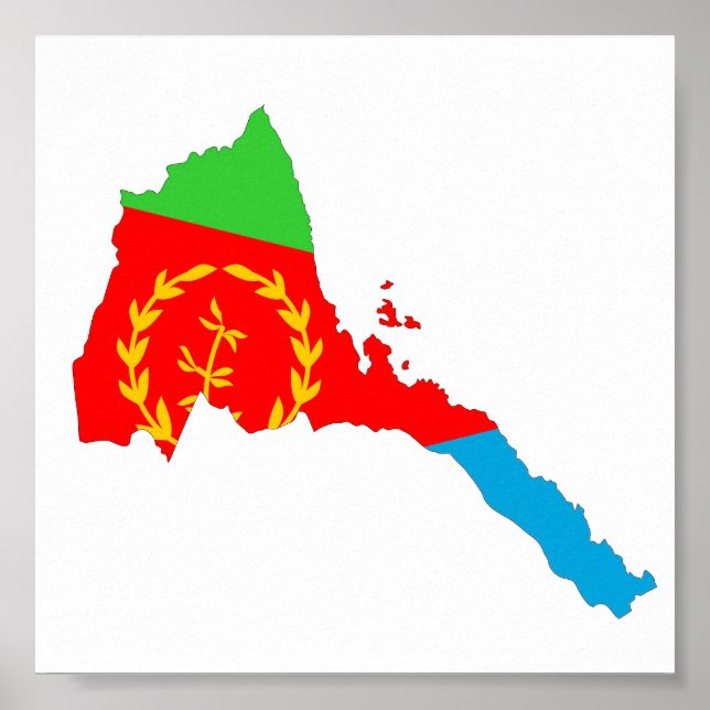 Poster Drapeau de l'Erythrée forme de la carte (Devant)