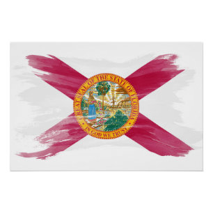 Poster Drapeau de l'état de Floride brosse trait, Drapeau