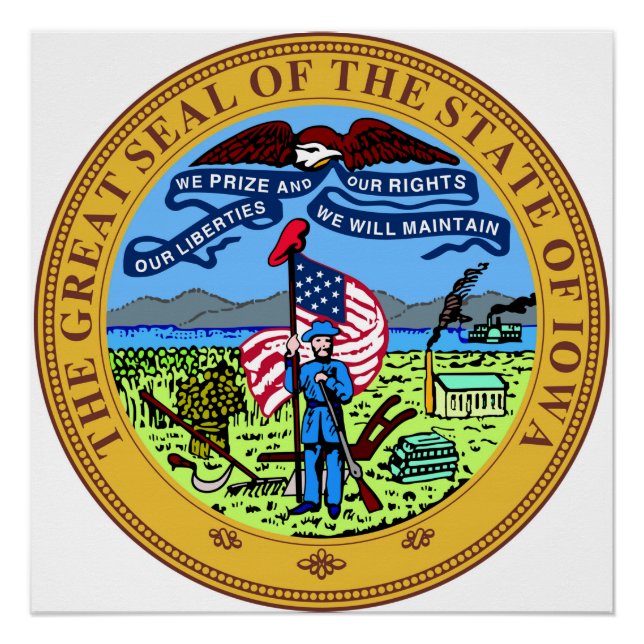 Poster drapeau de l'État de l'Iowa sceau de la république (Devant)