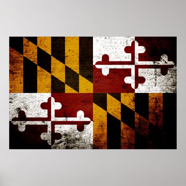 Poster Drapeau de l'État du Maryland de Grunge Noir (Devant)