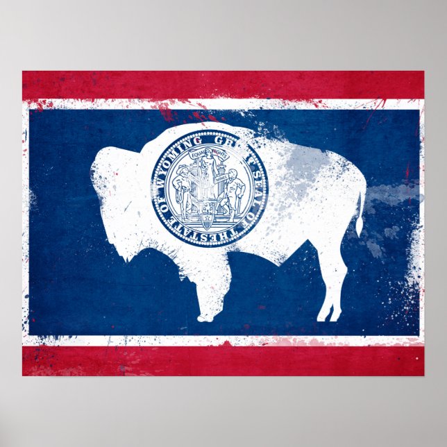 Poster Drapeau de l'État du Wyoming en détresse (Devant)