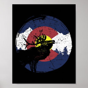 Poster Drapeau de l'État Rétro Colorado Montagnes Rocheus