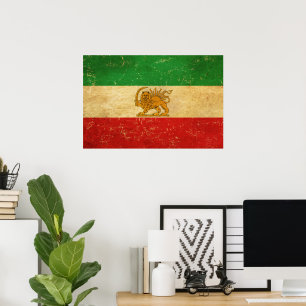 Poster Drapeau de l'Iran Lion et Soleil Drapeau du Shah d