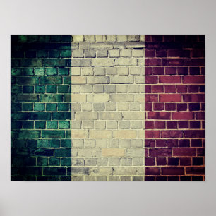 Poster Drapeau de l'Italie vintage sur un mur de briques