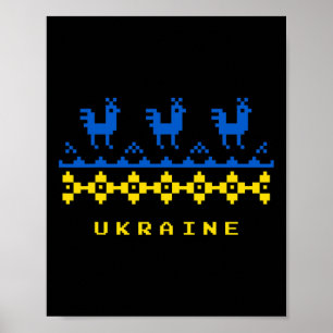 Poster Drapeau de l'Ukraine et motif folklorique ukrainie