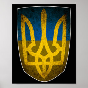 Poster Drapeau de l'Ukraine et trident ukrainien