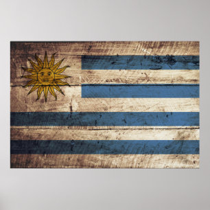 Poster Drapeau de l'Uruguay sur le vieux grain en bois
