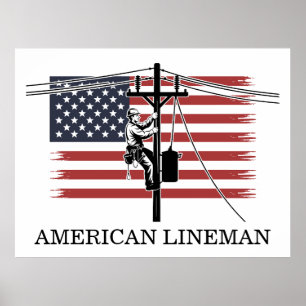 Poster Drapeau de Monteur de lignes américain - Électrici