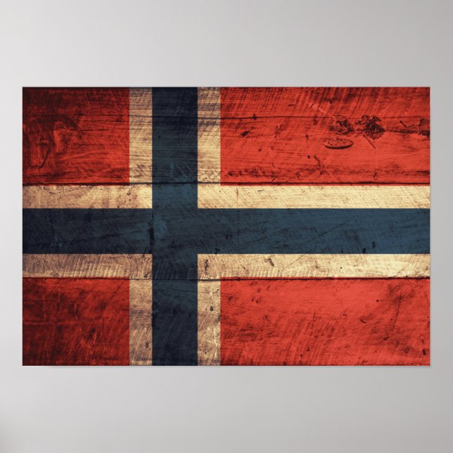 Poster Drapeau de Norvège en bois (Devant)
