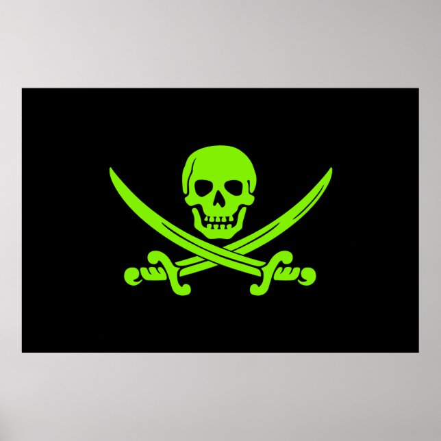 Poster Drapeau de pirate de Jolly roger vert néon (Devant)