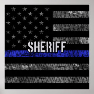Poster Drapeau de police du shérif en détresse