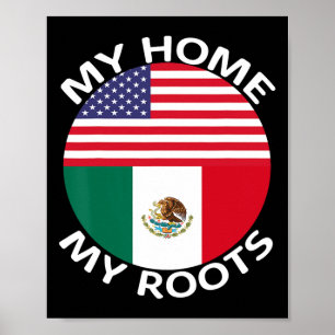 Poster Drapeau demi-mexicain demi-américain Usa Mexique R