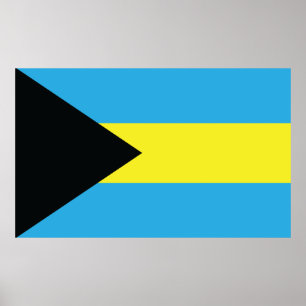 Poster Drapeau des Bahamas en noir, or et Aquamarine