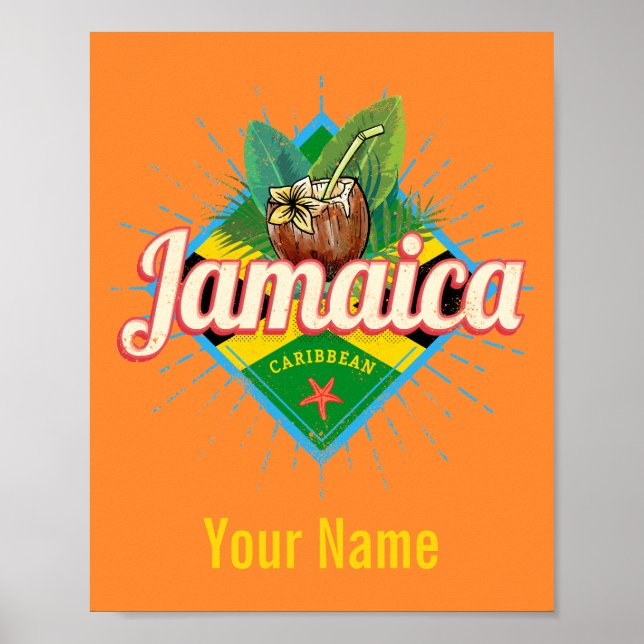 Poster Drapeau des Caraïbes de la Jamaïque vacances vinta (Devant)