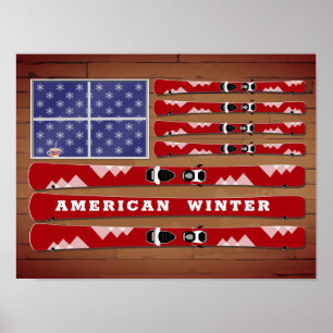 Poster Drapeau des Etats-Unis avec mur de bois