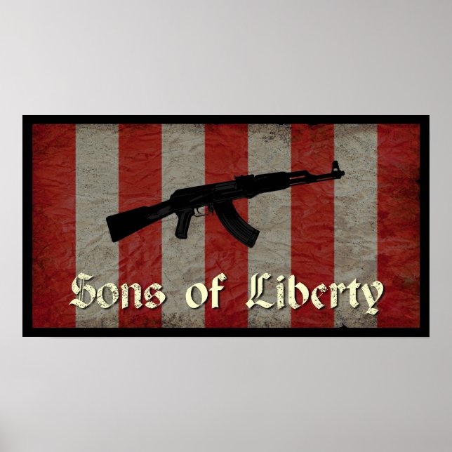 Poster Drapeau des fils de la liberté avec AK 47 (Devant)