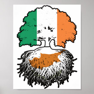 Poster Drapeau des racines d'arbre chypriote irlandaise i