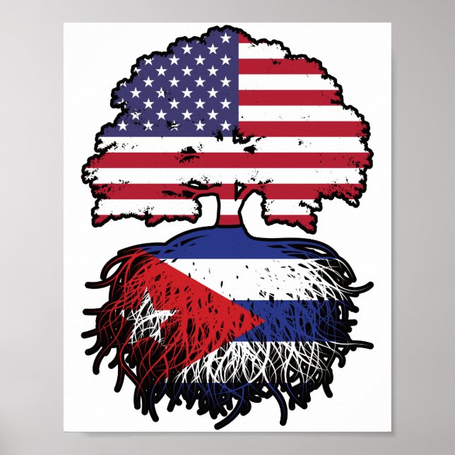 Poster Drapeau des racines d'arbre cubain américain cubai (Devant)