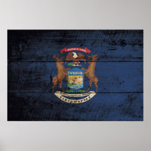 Poster Drapeau d'État du Michigan sur le vieux grain en