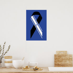 Poster Drapeau d'Israël noir monument bleu