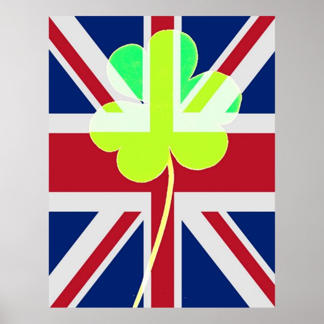 Poster Drapeau drôle St Patrick Shamrock irlandais britan (Devant)