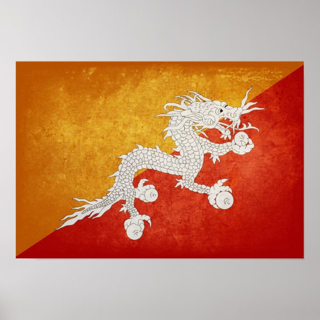 Poster Drapeau du Bhoutan (Devant)