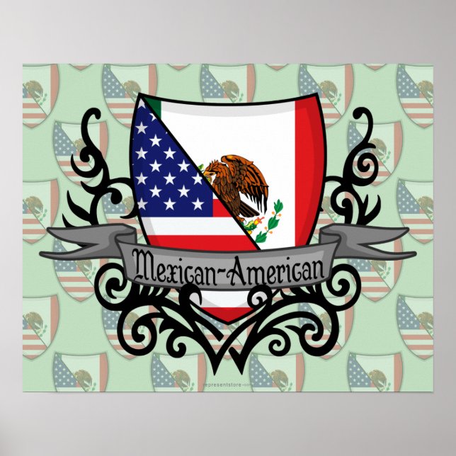 Poster Drapeau du Bouclier mexicain américain (Devant)