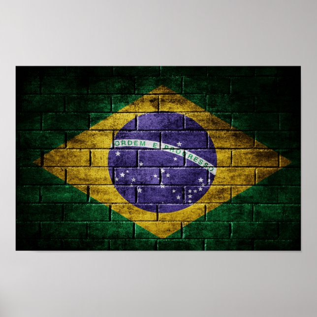 Poster Drapeau du Brésil sur le mur (Devant)