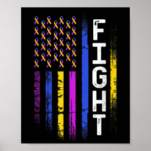 Poster Drapeau du cancer de la vessie jaune violet ruban 